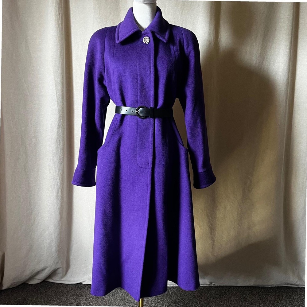 Vintage Forstmann Purple Wool Coat Womens M L Swing Long‎ USA 43" Length